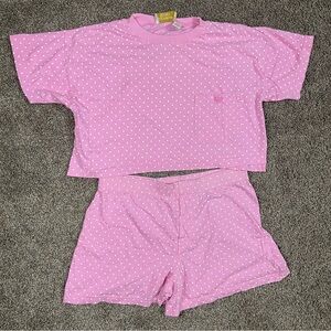 Victoria’s Secret Gold Label Pink Polka Dot Pajama Set Shorts Women’s Size Small